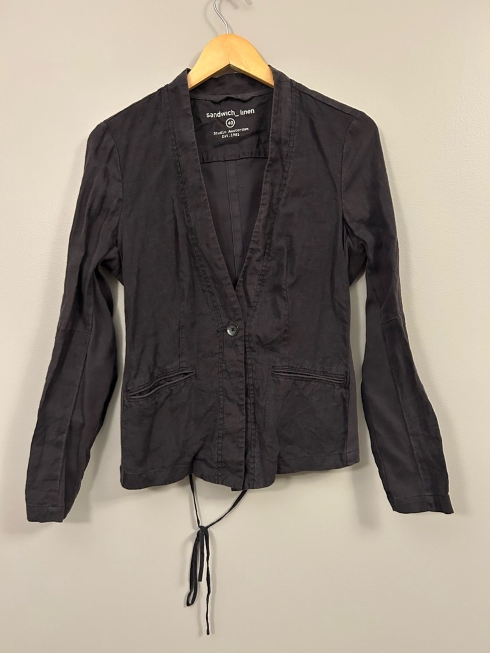 Sandwich Linen Dark Grey Women's Drawstring Blazer Jacket Size 40